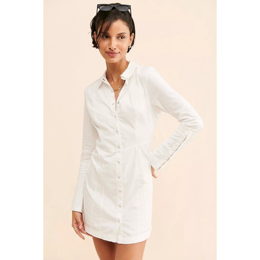 Free People Thea Solid Tunic Button Front Mini Dr… - image 1